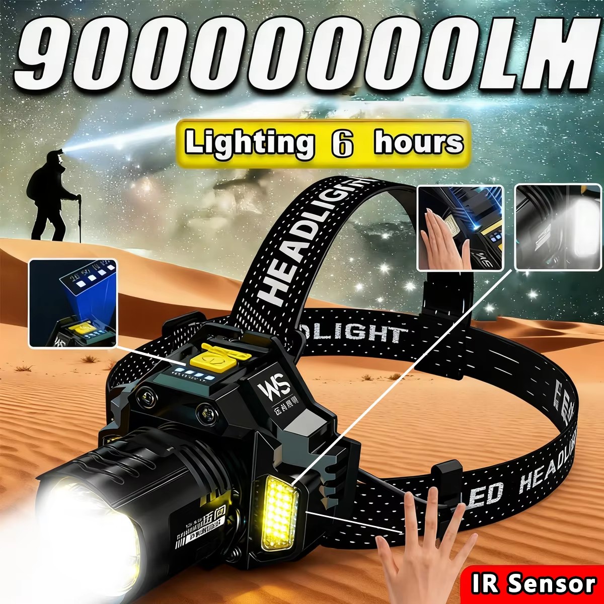 Outdoor Lighting With Sensor - Перезаряжаемый мощный светодиодный налобный фонарь с